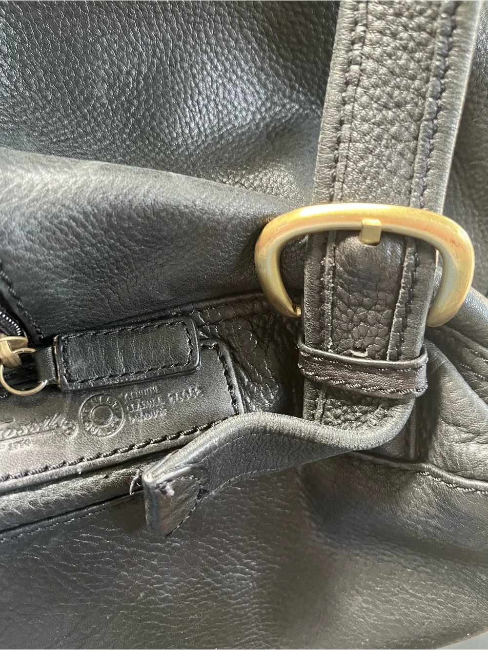 Fossil Black Pebbled Leather Drawstring Backpack